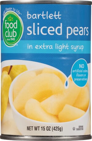 Food Club Bartlett Sliced Pears in Extra Light Syrup 15 oz