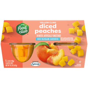 Food Club No Sugar Added Yellow Cling Diced Peaches 4 – 3.8 oz Cups