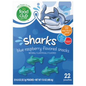 Food Club Sharks Blue Raspberry Flavored Snacks 22 ea