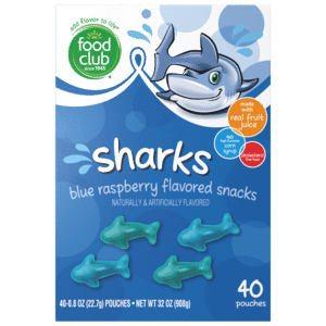 Food Club Sharks Blue Raspberry Flavored Snacks 40 ea