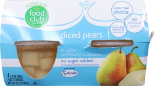 Food Club Essential Choice No Sugar Added Diced Pears in Water Cup/Tub/Bowl 4 ea