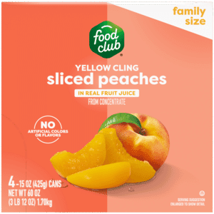 Food Club Yellow Cling Sliced Peaches in Real Fruit Juice Family Size 4 – 15 oz Cans