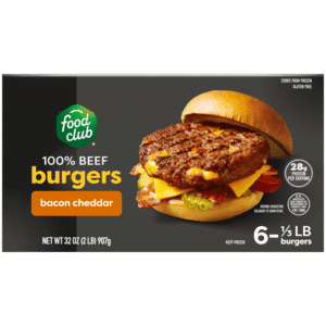 Food Club Bacon Cheddar Beef Burgers 6 – 0.33 lb Each