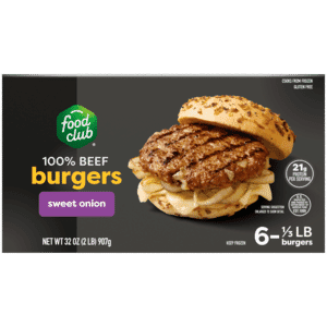 Food Club Sweet Onion Beef Burgers 6 – 0.33 lb Each