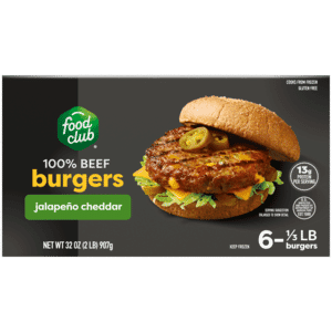 Food Club Jalape o Cheddar Beef Burgers 6 – 0.33 lb Each