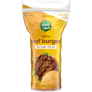 Food Club 73%/27% Beef Burgers Family Size 20 – 0.25 lb Each