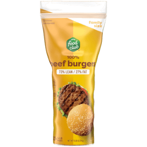 Food Club 73%/27% Beef Burgers Family Size 20 – 0.25 lb Each