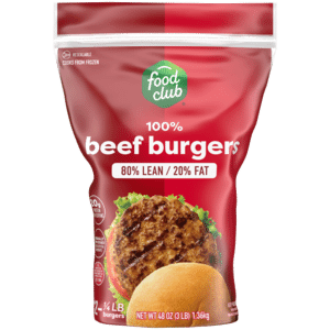 Food Club 80%/20% Beef Burgers 12 – 0.25 lb Each