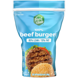 Food Club 85%/15% Beef Burgers 12 – 0.25 lb Each