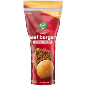 Food Club 80%/20% Beef Burgers Family Size 20 – 0.25 lb Each