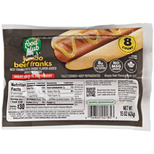 Food Club Jumbo Beef Franks 8 Each