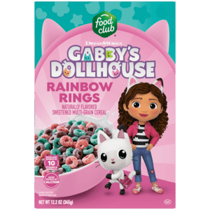 Food Club Dream Works Gabby’s Dollhouse Sweetened Multi-Grain Rainbow Rings Cereal 12.2 oz