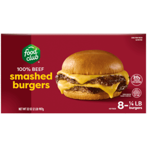 Food Club 100% Beef Smashed Burgers 8 – 0.25 lb Burgers