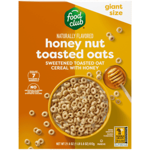 Food Club Honey Nut Toasted Oats Cereal Giant Size 21.6 oz