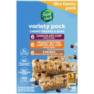 Food Club Chewy Chocolate Chip/Peanut Butter Chocolate Chip/S’mores Granola Bars Variety Pack 18 – 0.85 oz Bars