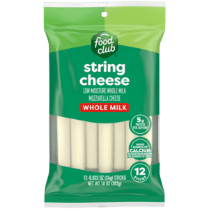 Food Club Sticks Whole Milk Mozzarella String Cheese 12 – 0.833 oz Sticks