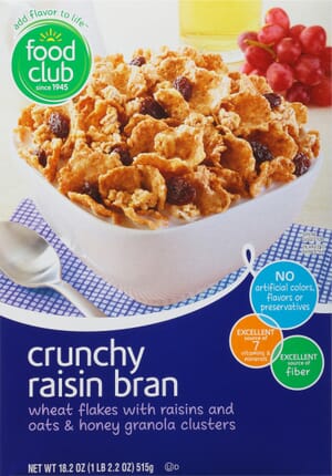 Food Club Crunchy Raisin Bran Cereal 18.2 oz