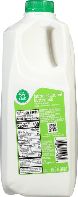 Food Club Fat Free Cultured Buttermilk 0.5 gal