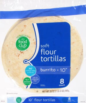 Food Club 10 Inch Soft Burrito Flour Tortillas 8 ea