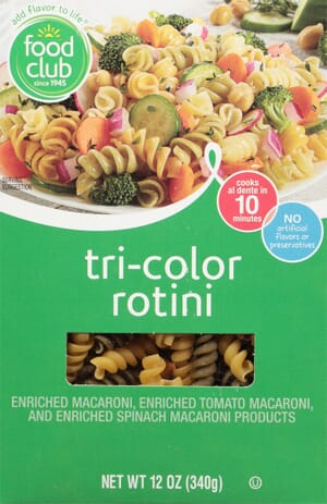 Food Club Tri-Color Rotini 12 oz