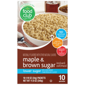 Food Club Lower Sugar Maple & Brown Sugar Instant Oatmeal Packets 10 ea