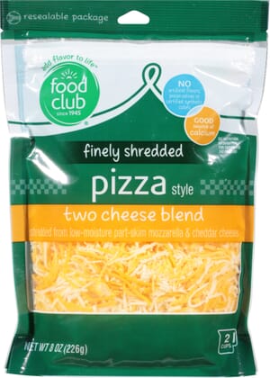 Food Club Pizza Style Two Cheese Blend Finely Shredded Cheese 8 oz