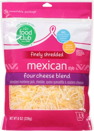 Food Club Mexican Style Four Cheese Blend Finely Shredded Cheese 8 oz