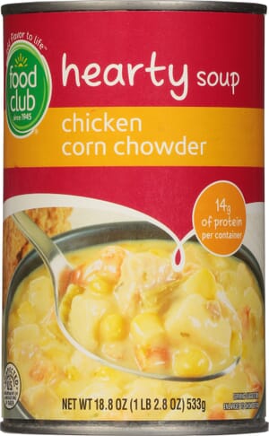 Food Club Chicken Corn Chowder Hearty Soup 18.8 oz