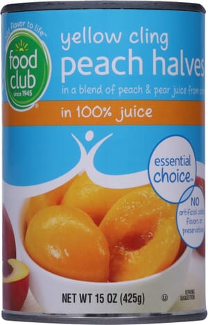 Food Club Essential Choice Yellow Cling Peach Halves in 100% Juice 15 oz