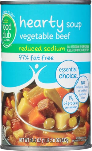 Food Club Essential Choice Reduced Sodium Vegetable Beef Hearty Soup 18.8 oz