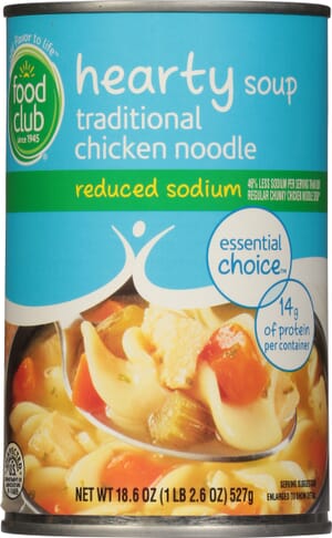 Food Club Essential Choice Reduced Sodium Traditional Chicken Noodle Hearty Soup 18.6 oz