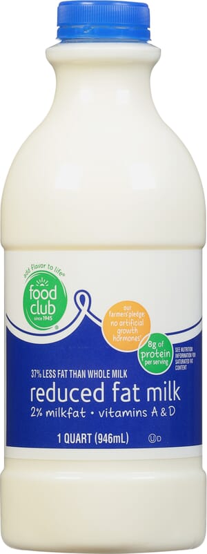 Food Club 2% Milkfat Reduced Fat Milk 1 qt