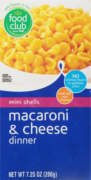 Food Club Mini Shells Macaroni & Cheese Dinner 7.25 oz