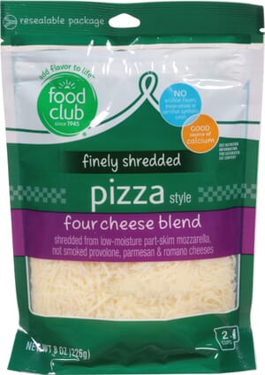 Food Club Pizza Style Four Cheese Blend Finely Shredded Cheese 8 oz