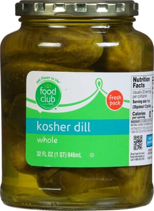 Food Club Whole Kosher Dill Pickles 32 fl oz