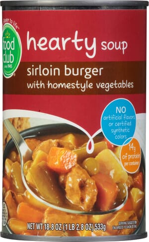 Food Club Sirloin Burger Hearty Soup with Homestyle Vegetables  18.8 oz