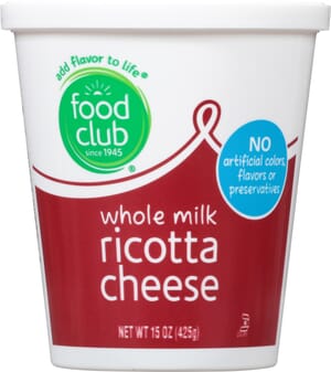 Food Club Whole Milk Ricotta Cheese 15 oz