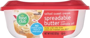 Food Club Salted Sweet Cream Spreadable Butter with Canola Oil 8 oz