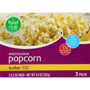 Food Club Butter Microwave Popcorn 3 – 3.3 oz Bags