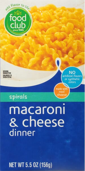 Food Club Spirals Macaroni & Cheese Dinner 5.5 oz