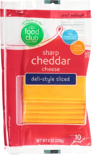 Food Club Deli-Style Sharp Cheddar Cheese Slices 10 ea