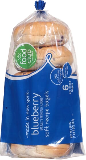 Food Club Pre-Sliced Blueberry Bagels 6 ea