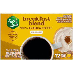 Food Club Light Roast Breakfast Blend Coffee 12 – 0.31 oz Single Serve Cups