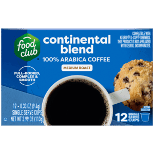 Food Club Medium Roast Continental Blend Coffee 12 – 0.33 oz Single Serve Cups