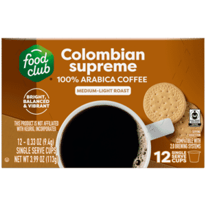 Food Club Medium-Light Roast Colombian Supreme Coffee 12 – 0.33 oz Single Serve Cups