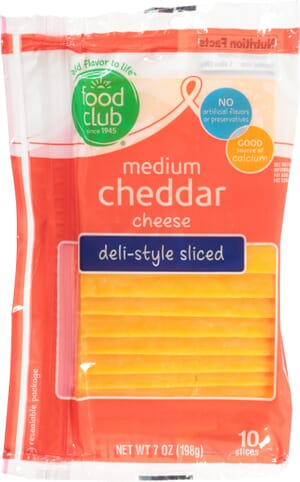 Food Club Medium Deli-Style Sliced Cheddar Cheese 10 ea