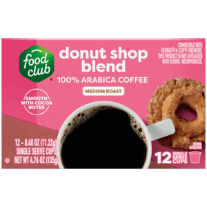 Food Club Medium Roast Donut Shop Blend Coffee 12 – 0.40 oz Single Serve Cups