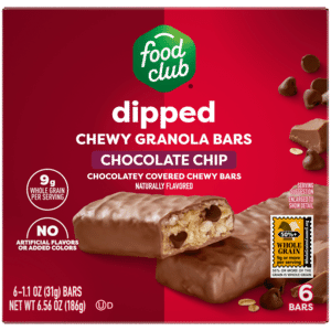 Food Club Dipped Chewy Chocolate Chip Granola Bars 6 – 1.1 oz Bars