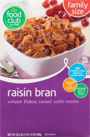 Food Club Family Size Raisin Bran Cereal 23.5 oz