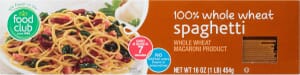 Food Club 100% Whole Wheat Spaghetti 16 oz